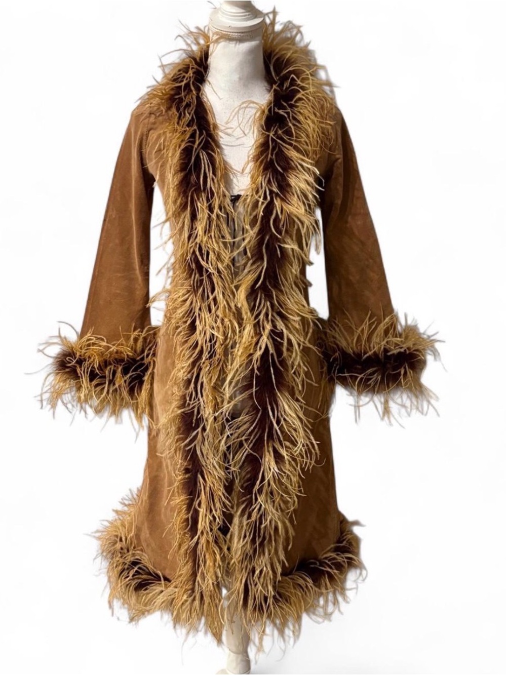 Ave Blu brown corduroy coat jacket with feather trim size 12